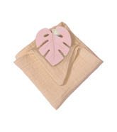 Anneau de dentition feuille rose et lange vieux rose